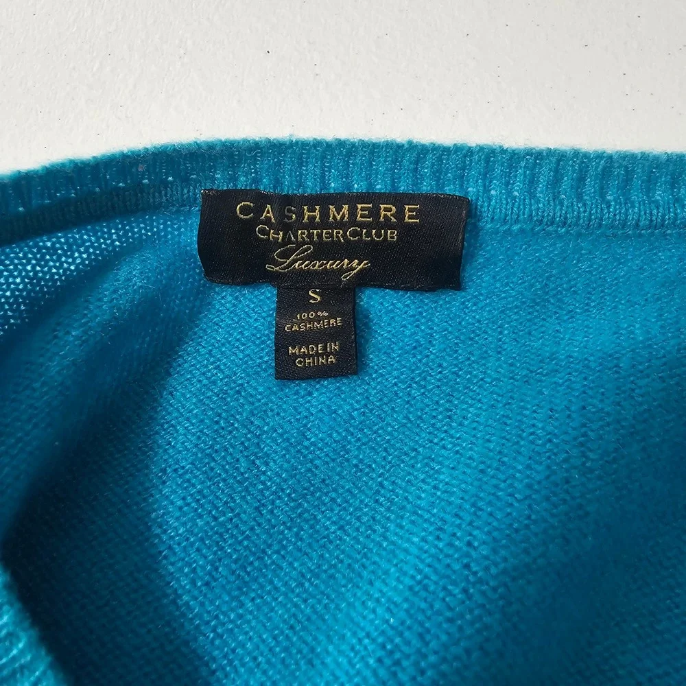 Charter Club Cashmere Sweater Size S Teal Blue Luxury Minimalist Classic Office